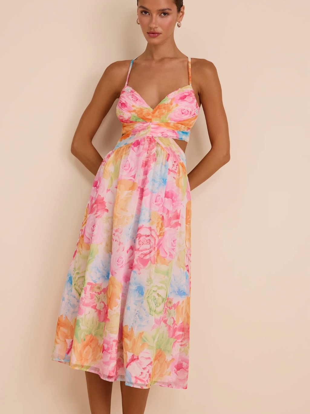 Lulu's Pastel Floral Twist-Front Dress - Pink, Blue & Yellow